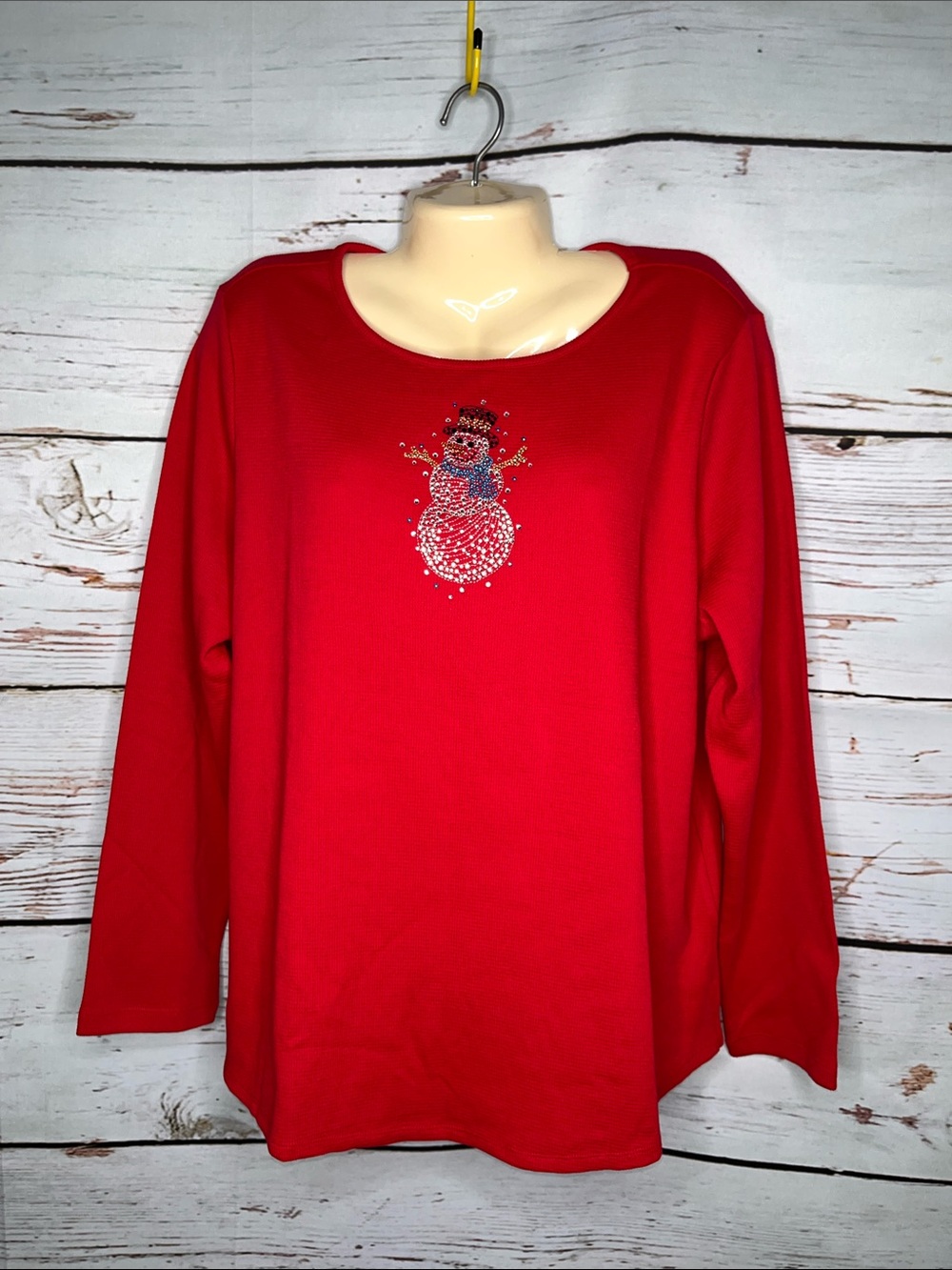 Quacker Factory NWT Size L Red - Snowman Embellished Thermal Waffle Knit Top